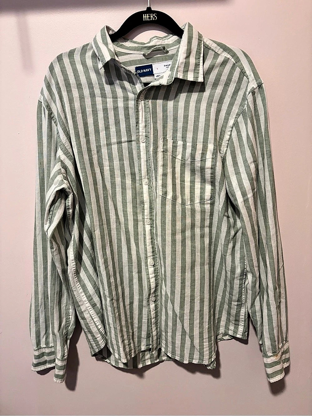 Old Navy Everyday Shirt Regular Fit Linen Blend Striped Shirt Large